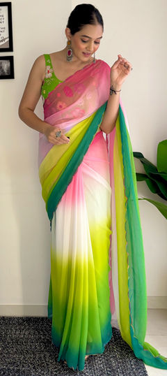 Festive, Party Wear Multicolor color Saree in Faux Georgette fabric with Classic Embroidered, Sequence, Thread work : 1967501