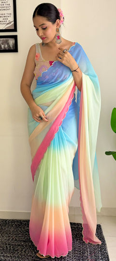 Multicolor color Saree in Faux Georgette fabric with Embroidered, Sequence, Thread work