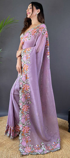 Purple and Violet color Saree in Art Silk fabric with Embroidered, Resham, Thread work