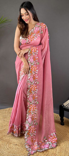 Pink and Majenta color Saree in Art Silk fabric with Embroidered, Resham, Thread work