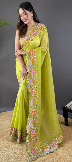 Green color Saree in Art Silk fabric with Embroidered, Resham, Thread work