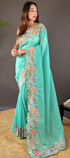 Green color Saree in Art Silk fabric with Embroidered, Resham, Thread work