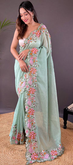 Green color Saree in Art Silk fabric with Embroidered, Resham, Thread work