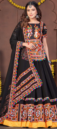 Black and Grey color Lehenga in Georgette fabric with Embroidered, Mirror, Resham, Thread work