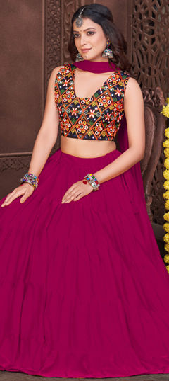 Pink and Majenta color Lehenga in Silk fabric with Embroidered, Mirror, Resham, Thread work
