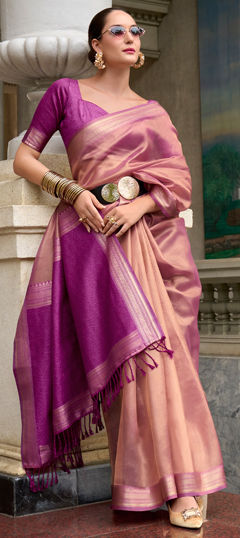 Party Wear, Traditional Pink and Majenta color Saree in Tissue fabric with South Weaving work : 1967518