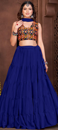 Blue color Lehenga in Silk fabric with Embroidered, Mirror, Resham, Thread work
