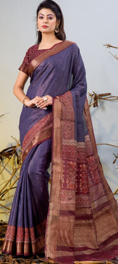 Purple and Violet color Saree in Chanderi Silk fabric with Printed work