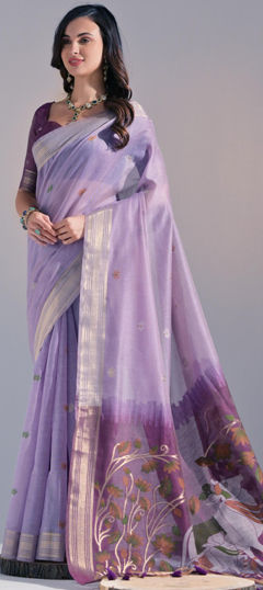 Purple and Violet color Saree in Cotton fabric with Printed work