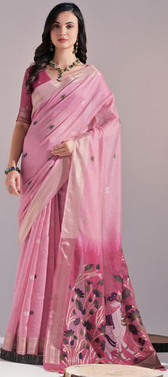 Pink and Majenta color Saree in Cotton fabric with Printed work