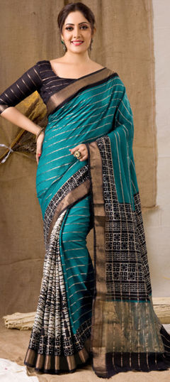 Festive, Traditional Black and Grey, Blue color Saree in Chanderi Silk fabric with South Printed work : 1967558