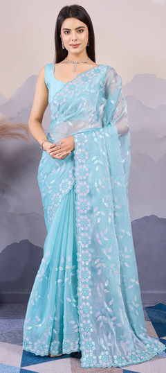 Blue color Saree in Art Silk fabric with Sequence work