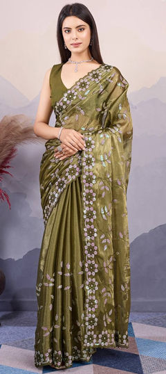 Green color Saree in Art Silk fabric with Sequence work