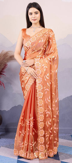 Orange color Saree in Art Silk fabric with Sequence work