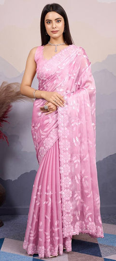 Pink and Majenta color Saree in Art Silk fabric with Sequence work