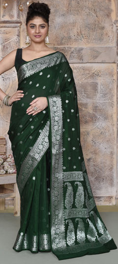 Bridal, Traditional, Wedding Beige and Brown color Saree in Banarasi Silk fabric with South Weaving, Zari work : 1967590