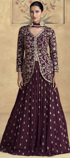 Purple and Violet color Long Lehenga Choli in Silk fabric with Embroidered, Thread, Zari work