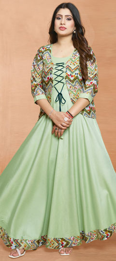 Green color Gown in Rayon fabric with Printed work