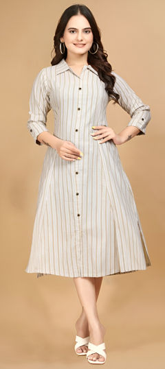 Casual, Summer White and Off White color Dress in Cotton fabric with Printed work : 1967734