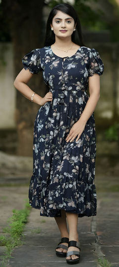 Casual, Summer Blue color Kurti in Georgette fabric with Anarkali Floral, Printed work : 1967757