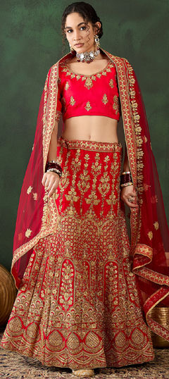 Bridal, Wedding Red and Maroon color Lehenga in Silk fabric with Flared Embroidered, Sequence, Thread, Zari work : 1967767