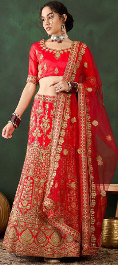 Bridal, Wedding Red and Maroon color Lehenga in Silk fabric with Flared Embroidered, Sequence, Thread, Zari work : 1967769