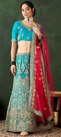 Bridal, Wedding Blue color Lehenga in Silk fabric with Flared Embroidered, Sequence, Thread, Zari work : 1967770