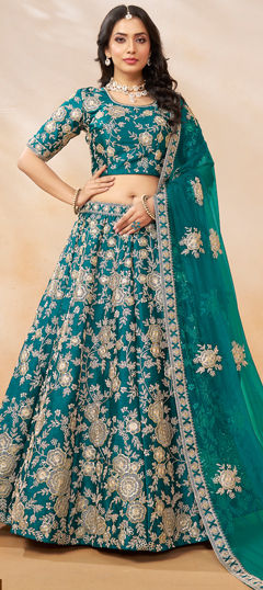 Festive, Reception, Wedding Blue color Lehenga in Art Silk fabric with Flared Embroidered, Thread, Zari work : 1967785