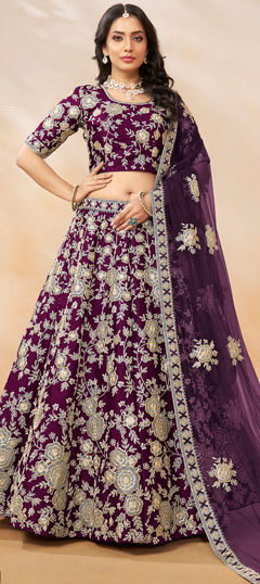 Festive, Reception, Wedding Purple and Violet color Lehenga in Art Silk fabric with Flared Embroidered, Thread, Zari work : 1967790