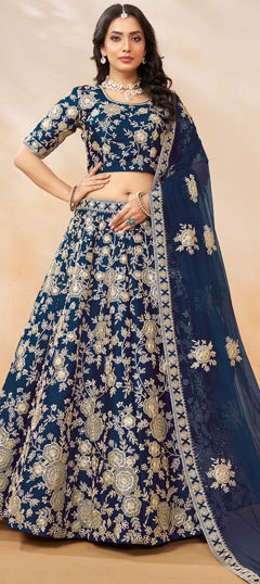 Festive, Reception, Wedding Blue color Lehenga in Art Silk fabric with Flared Embroidered, Thread, Zari work : 1967791