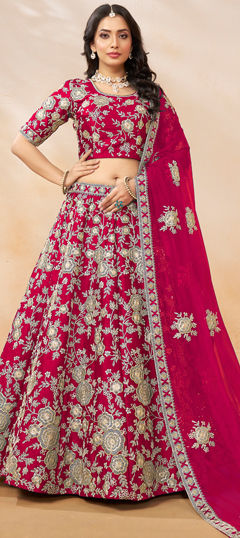 Festive, Reception, Wedding Pink and Majenta color Lehenga in Art Silk fabric with Flared Embroidered, Thread, Weaving work : 1967792