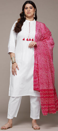 White and Off White color Salwar Kameez in Cotton fabric with Resham, Thread work