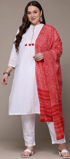 White and Off White color Salwar Kameez in Cotton fabric with Resham, Thread work