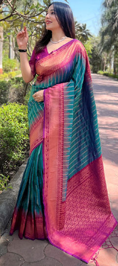 Green color Saree in Art Silk fabric with Weaving, Zari work