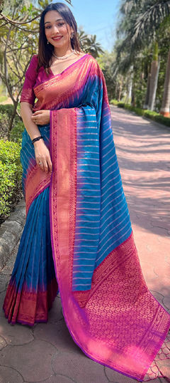 Blue color Saree in Art Silk fabric with Weaving, Zari work