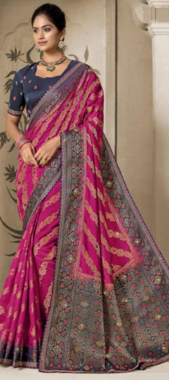 Bridal, Traditional, Wedding Pink and Majenta color Saree in Silk fabric with South Weaving, Zari work : 1967881