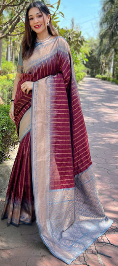 Beige and Brown color Saree in Art Silk fabric with Weaving, Zari work