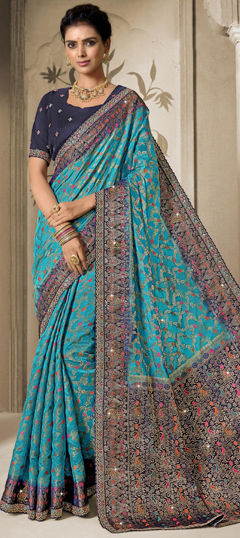 Bridal, Traditional, Wedding Blue color Saree in Silk fabric with South Weaving, Zari work : 1967883