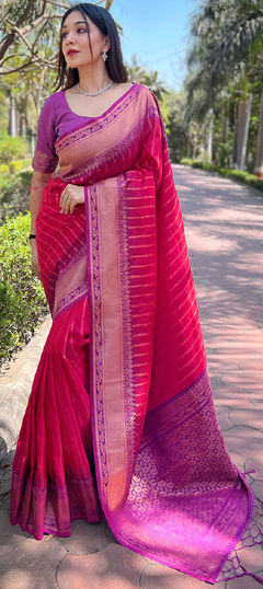 Pink and Majenta color Saree in Art Silk fabric with Weaving, Zari work