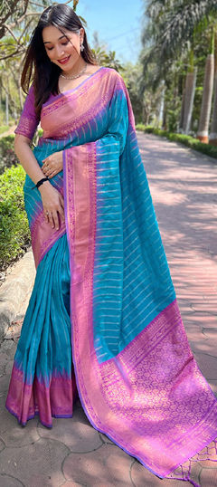 Blue color Saree in Art Silk fabric with Weaving, Zari work