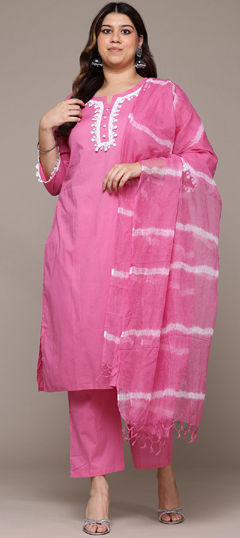 Pink and Majenta color Salwar Kameez in Cotton fabric with Lace work