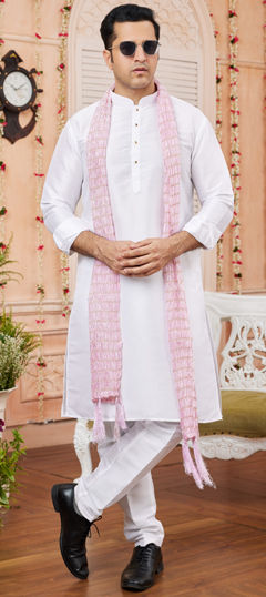 White and Off White color Kurta Pyjamas in Art Silk fabric with Thread work