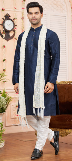 Blue color Kurta Pyjamas in Art Silk fabric with Thread work