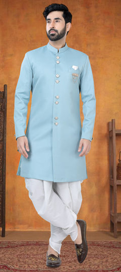Blue color IndoWestern Dress in Rayon fabric with Broches work