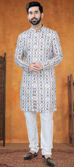 White and Off White color Kurta Pyjamas in Cotton fabric with Printed work