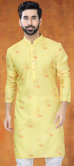 Yellow color Kurta in Cotton fabric with Printed work