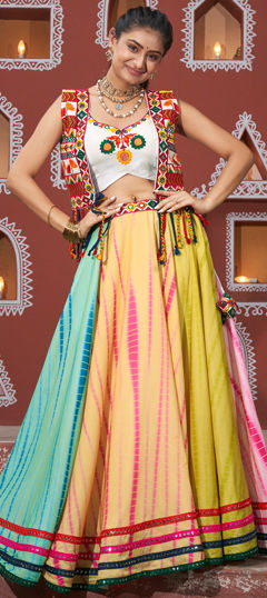 Multicolor color Ready to Wear Lehenga in Silk fabric with Embroidered, Mirror, Printed work