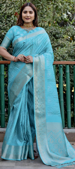 Festive, Traditional Blue color Saree in Art Silk fabric with South Bandhej, Printed, Weaving work : 1968179