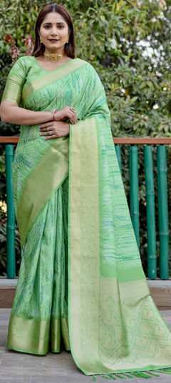 Festive, Traditional Green color Saree in Art Silk fabric with South Bandhej, Printed, Weaving work : 1968180