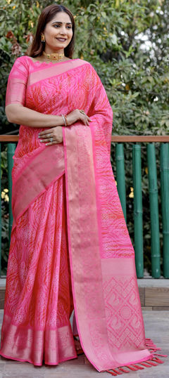 Festive, Traditional Pink and Majenta color Saree in Art Silk fabric with South Bandhej, Printed, Weaving work : 1968182